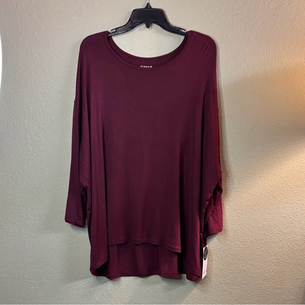 New Kinesis Shirt Women’s Burgundy Crew Neck 3/4 Sleeve Tee Casual Active Top 2X